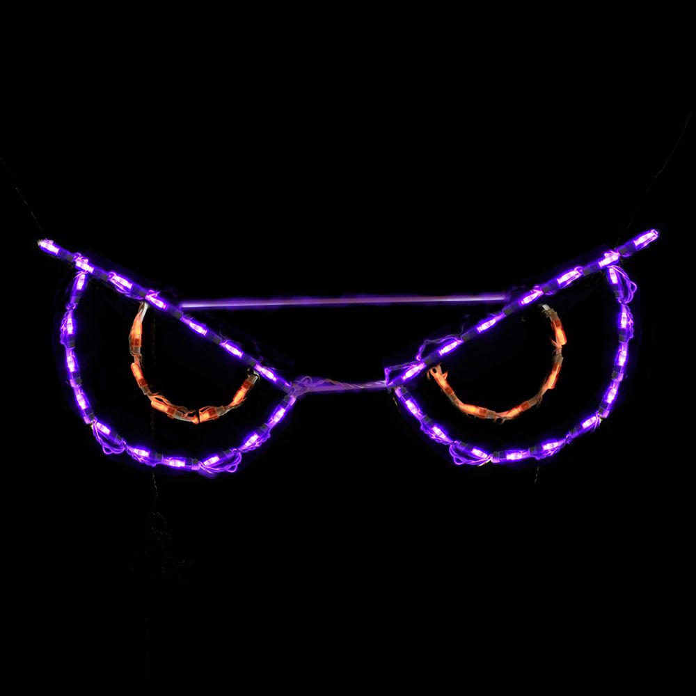 Purple commercial LED eye display with colored inner accents on a dark background