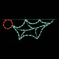 Red commercial LED maple leaf display on a dark background