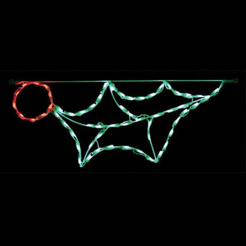Red commercial LED maple leaf display on a dark background