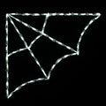 White commercial LED corner spider web display glowing on a dark background